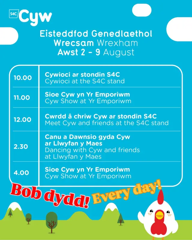 Amserlen Cyw yn yr Eisteddfod
