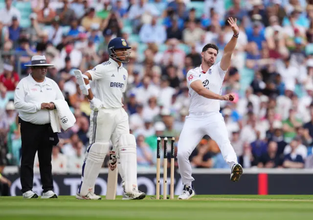 England's Josh Tongue bowls on day three of the Fifth Rothesay Men's Test at the Kia Oval, London