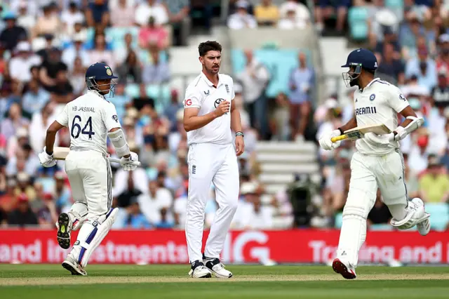 Tongue reacts as Deep and Jaiswal run between the wickets