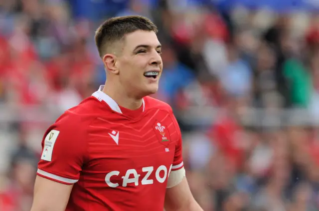 Joe Hawkins reacts during the 2023 Guinness Six Nations Rugby Championship match between Italy and Wales in Rome