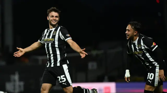 Nick Tsaroulla celebrates for Notts County against Shrewsbury