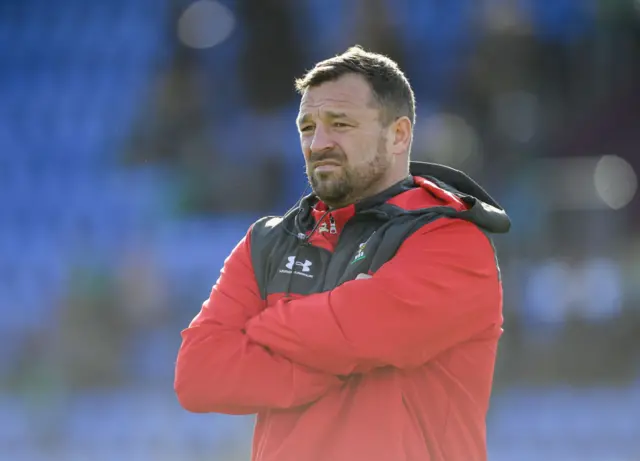 Chris Horsman in red WRU coaching kit prior to the Women's Six Nations Rugby Championship match between Ireland and Wales at Energia Park in Dublin.