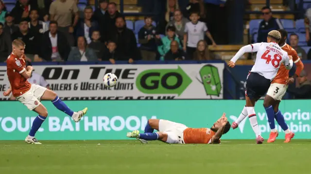 Mason Burstow scores for Bolton against Reading