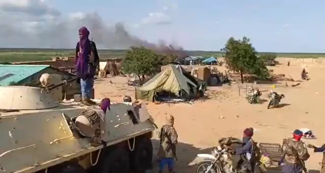 JNIM militants inside of the Farabougou military base