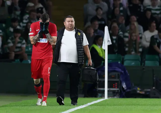 Aleksandr Zarutskiy of Kairat Almaty is subbed off injured