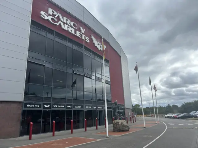 The outside of the Parc y Scarlets.