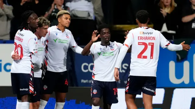 Bolton celebrate Mason Burstow's goal against Reading