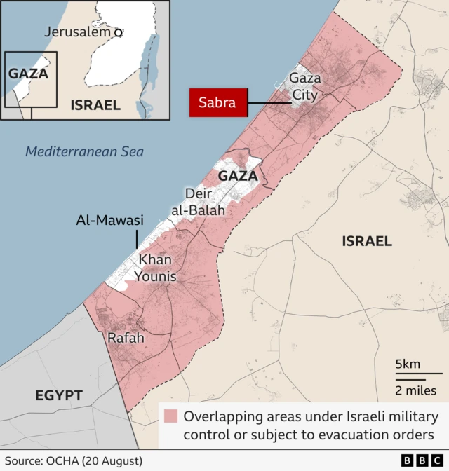 A BBC map showing Sabra in the Gaza Strip.