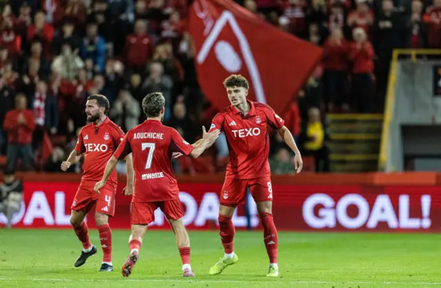 Aberdeen's Dante Polvara celebrates with Adil Aouchiche as he scores to make it 2-1