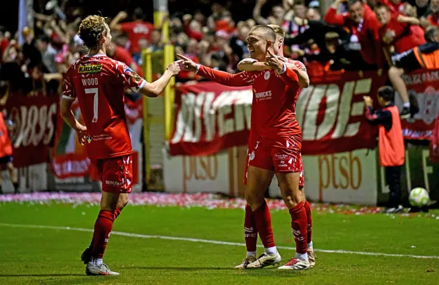 Evan Caffrey celebrates goal