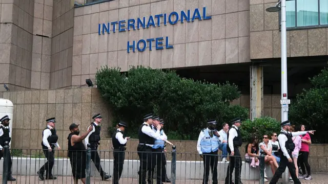 Protest about migrants and asylum seekers at the Britannia International Hotel in Canary Wharf.