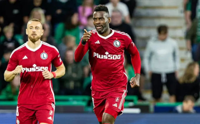 Legia Warsaw's Jean-Pierre Nsame celebrates scoring a penalty to make it 1-0