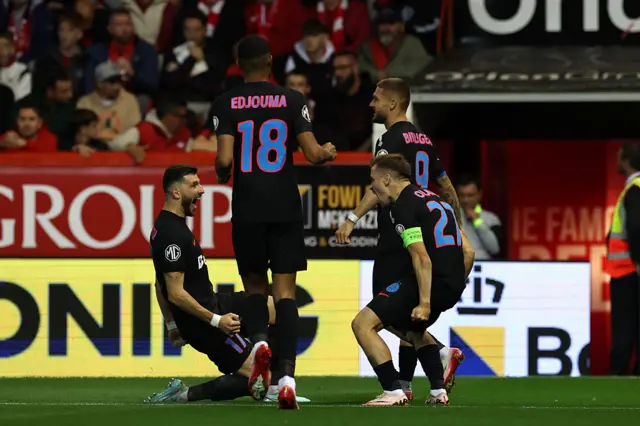 Darius Olaru of FCSB celebrates scoring his team's second goal