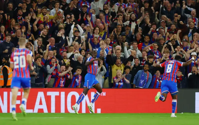 Jean-Philippe Mateta celebrates scoring their first goal