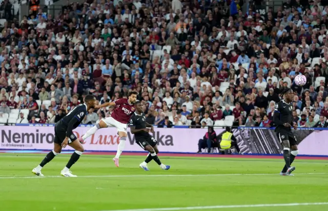 West Ham United's Lucas Paqueta scores their side's first goal of the game.