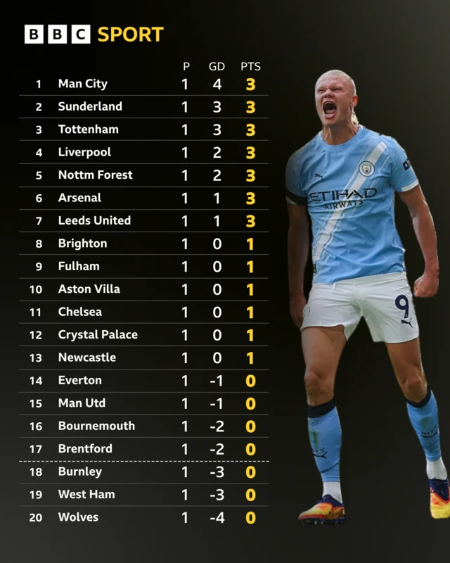 Premier League table graphic