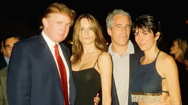 Trump, Melania, Epstein and Maxwell pose together for a photo