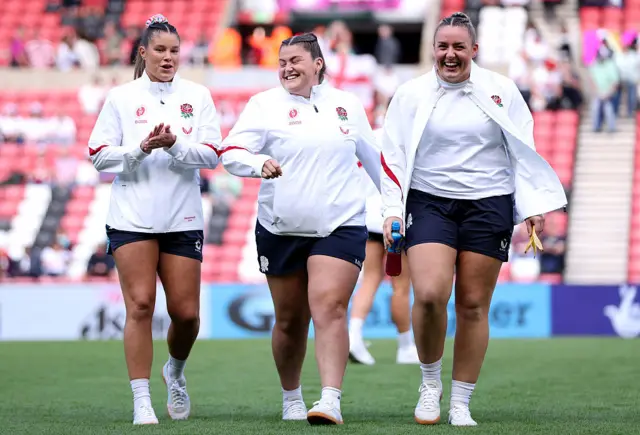 England players smiling