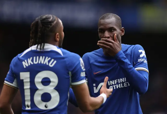 Nicolas Jackson of Chelsea with Christopher Nkunku of Chelsea