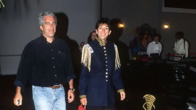 Jeffrey Epstein and Ghislaine Maxwell attend Batman Forever/R. McDonald Event on June 13, 1995 in New York City. (