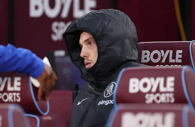 Cole Palmer of Chelsea on the bench during the Premier League match between West Ham United and Chelsea at London Stadium on August 22, 2025 in London, England.