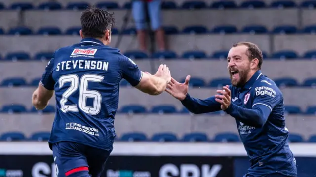 Lewis Stevenson celebrates scoring for Raith Rovers