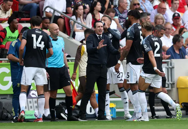 Unai Emery, Manager of Aston Villa, gestures
