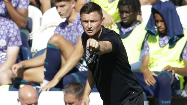 Paul Heckingbottom points in the Preston technical area
