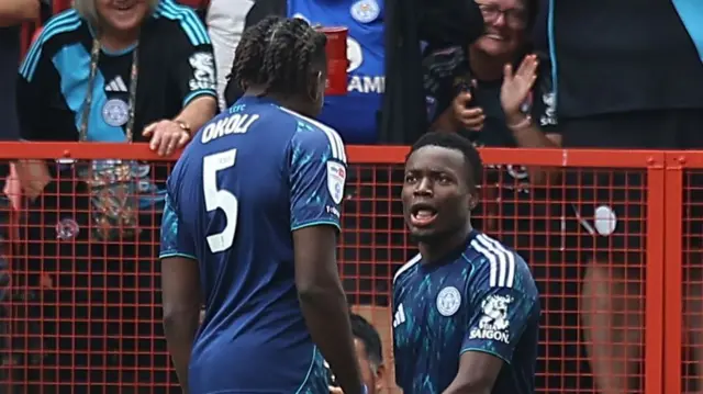Abdul Fatawu celebrates for Leicester at Charlton
