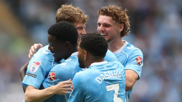 Victor Torp celebrates for Coventry