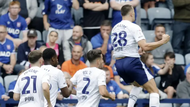 Milutin Osmajic celebrates for Preston
