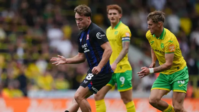 Norwich chase Middlesbrough's Aidan Morris