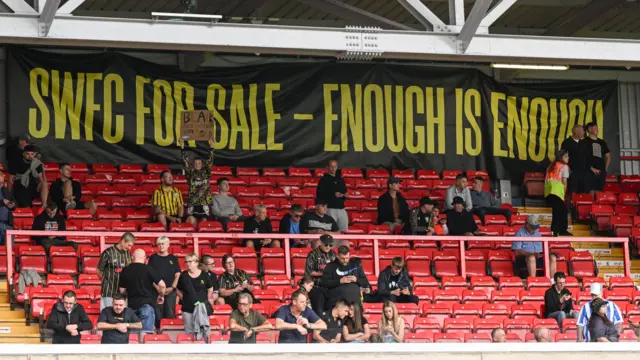 SWFC protest banner at Cae Ras
