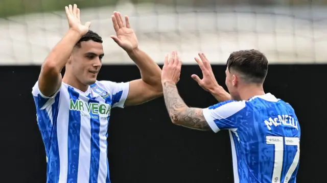 Bailey Cadamarteri celebrates for Sheffield Wednesday at Wrexham