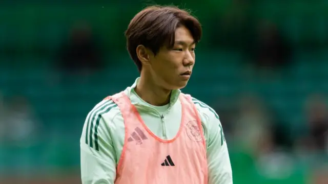 Hayato Inamura warming up at Celtic Park
