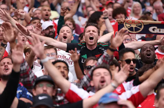 A fan of Arsenal enjoys the atmosphere