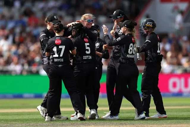 Sophie Ecclestone of Manchester Originals celebrates taking the wicket of Emma Lamb of Birmingham Phoenix with teammates during the The Hundred match between Manchester Originals Women and Birmingham Phoenix Women at Emirates Old Trafford on August 24, 2025 in Manchester, England.