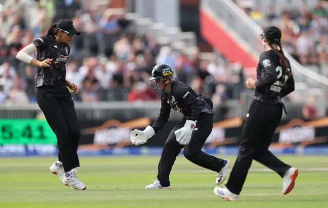 Beth Mooney of Manchester Originals drops a catch during the The Hundred match between Manchester Originals Women and Birmingham Phoenix Women at Emirates Old Trafford on August 24, 2025 in Manchester, England.