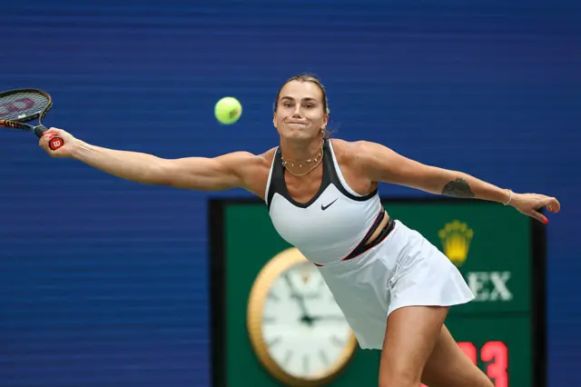 Belarus's Aryna Sabalenka reaches for a return