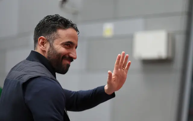 Ruben Amorim, Manager of Manchester United, acknowledges the fans