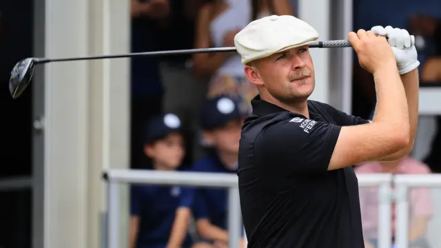 Harry Hall tees off at the Tour Championship