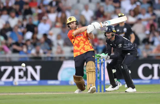 Joe Clarke of Birmingham Phoenix bats during the The Hundred match between Manchester Originals Men and Birmingham Phoenix Men at Emirates Old Trafford on August 24, 2025 in Manchester, England.