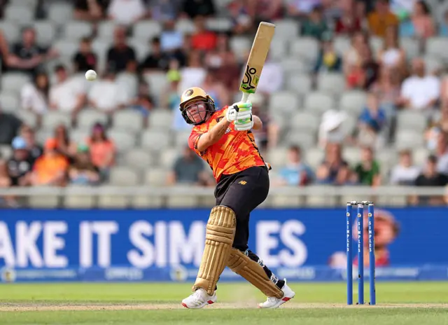 Sterre Kalis of Birmingham Phoenix bats during the The Hundred match between Manchester Originals Women and Birmingham Phoenix Women at Emirates Old Trafford on August 24, 2025 in Manchester, England.