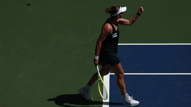 Barbora Krejcikova reacts to match point