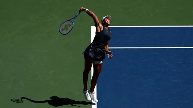 Madison Keys of the United States serves against Renata Zarazua of Mexico