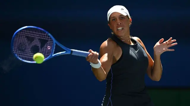 Madison Keys plays a forehand return