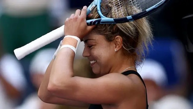 Renata Zarazua of Mexico celebrates defeating Madison Keys of the United States