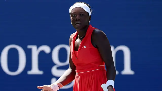 Victoria Mboko of Canada reacts