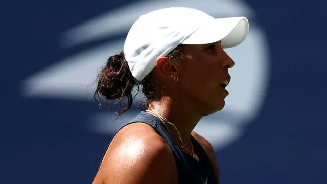 Madison Keys looks on after dropping the second set