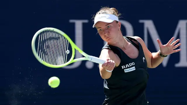 Barbora Krejcikova of Czechia plays a forehand shot